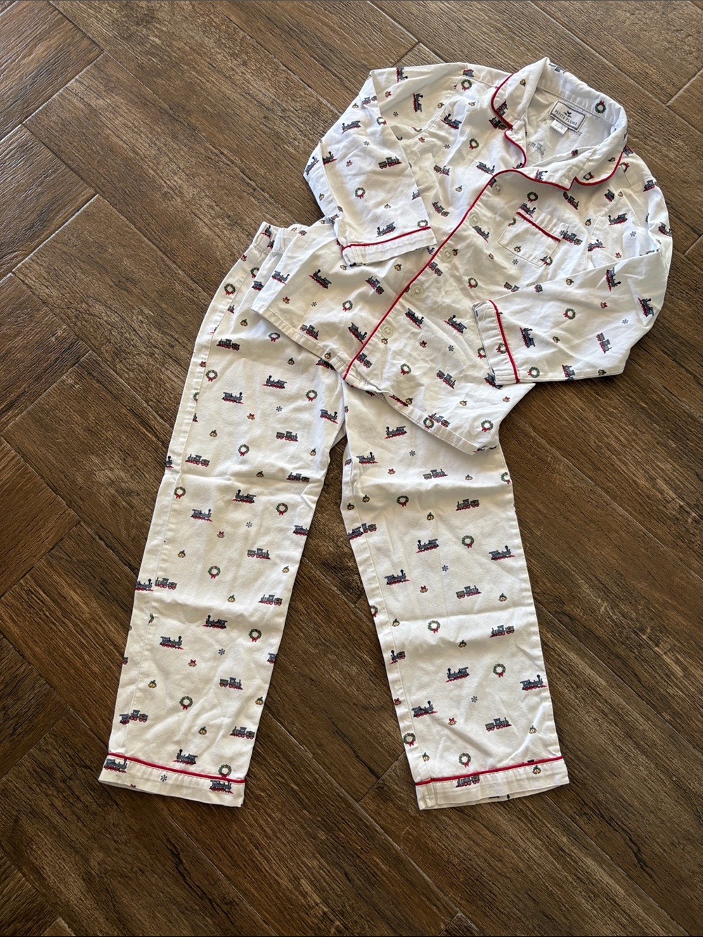 Petite Plume Kids White Christmas Pajama Set with Red Piping